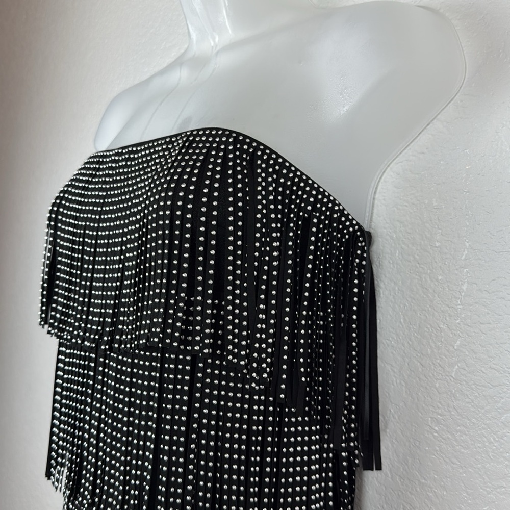 Area Stars Black Strapless Fringe Mini Dress Size X-Small NWT - Picture 6 of 9
